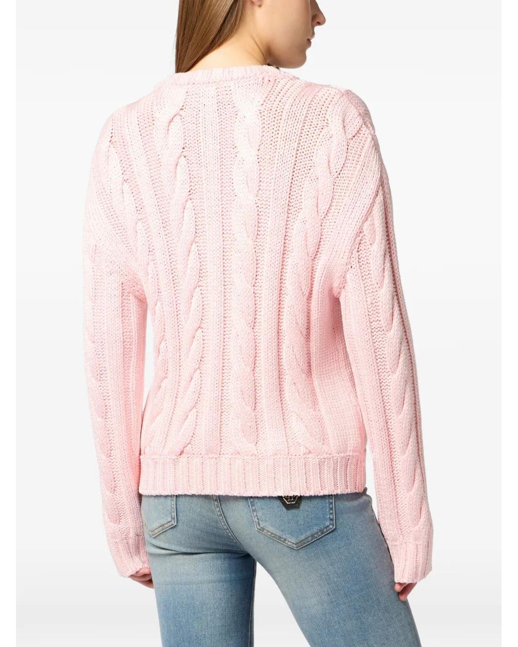 Philipp Plein Pink Round-Neck Sun-Embroidered Sweater