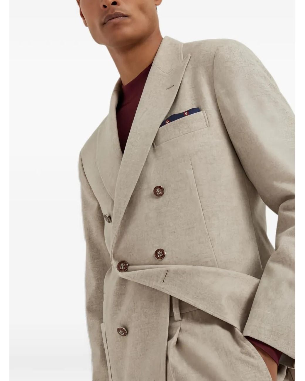Brunello Cucinelli Natural Double-Breasted Peak-Lapel Suit for men