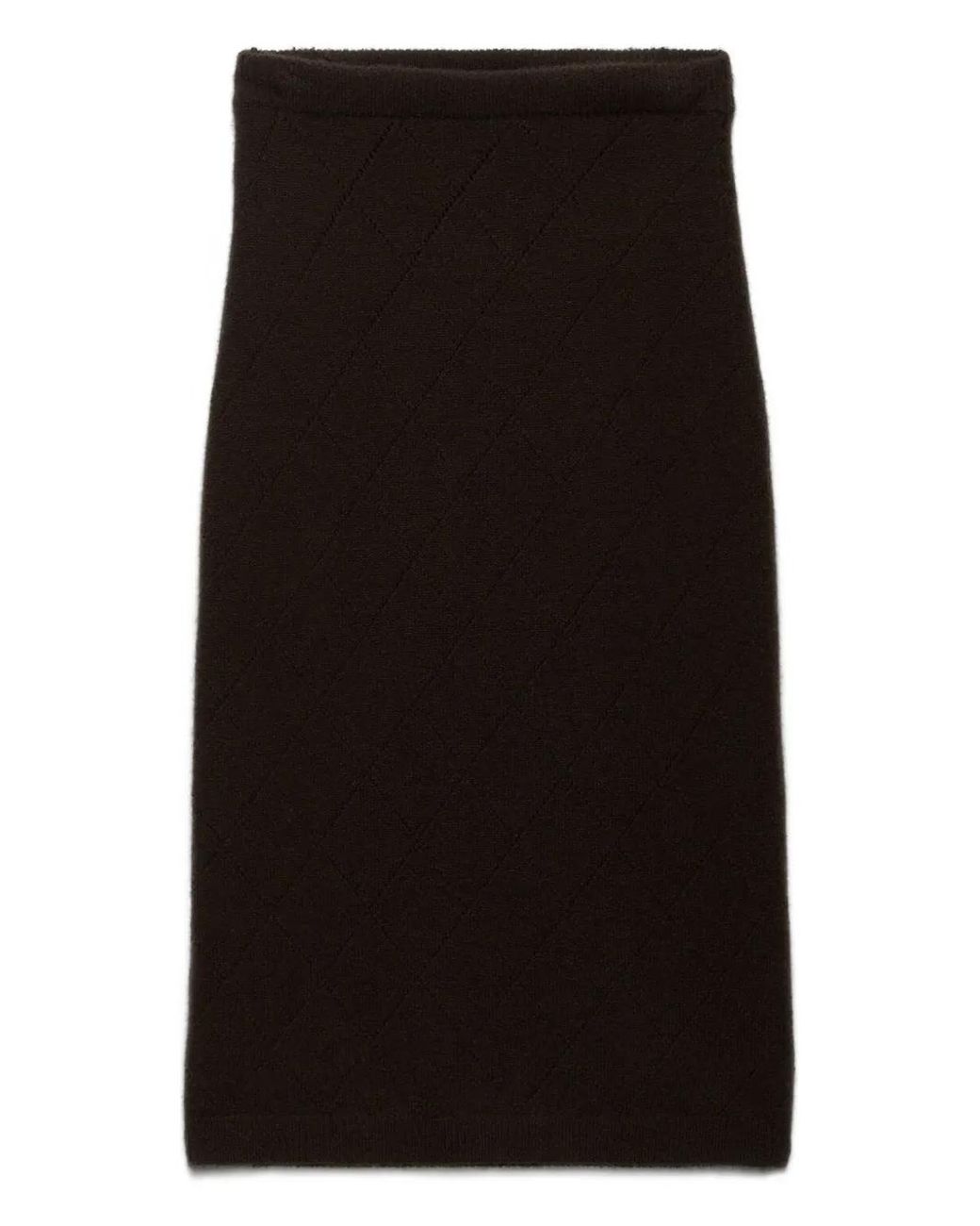 Prada Black Diamond-Pattern Midi Skirt