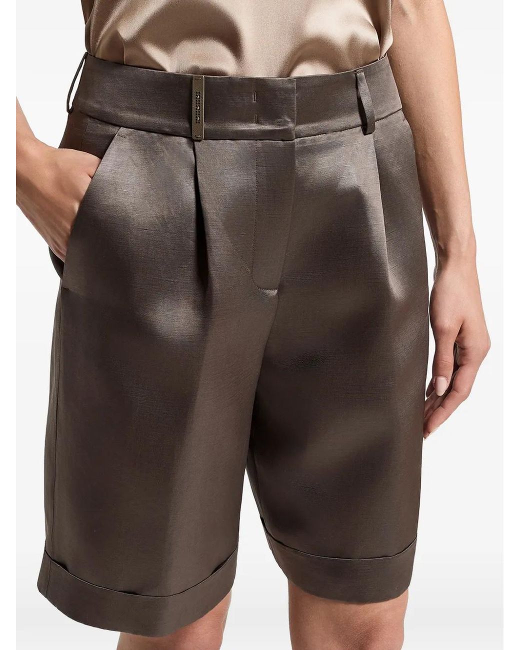 Peserico Black Pleated Turn-Up Shorts