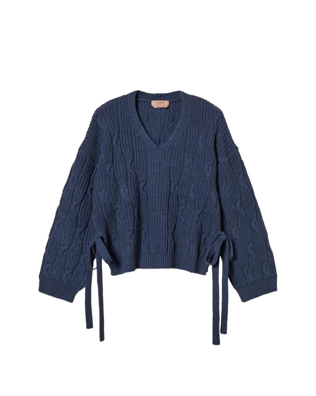 Twinset Blue Cable-Knit Tie-Fastening Sweater