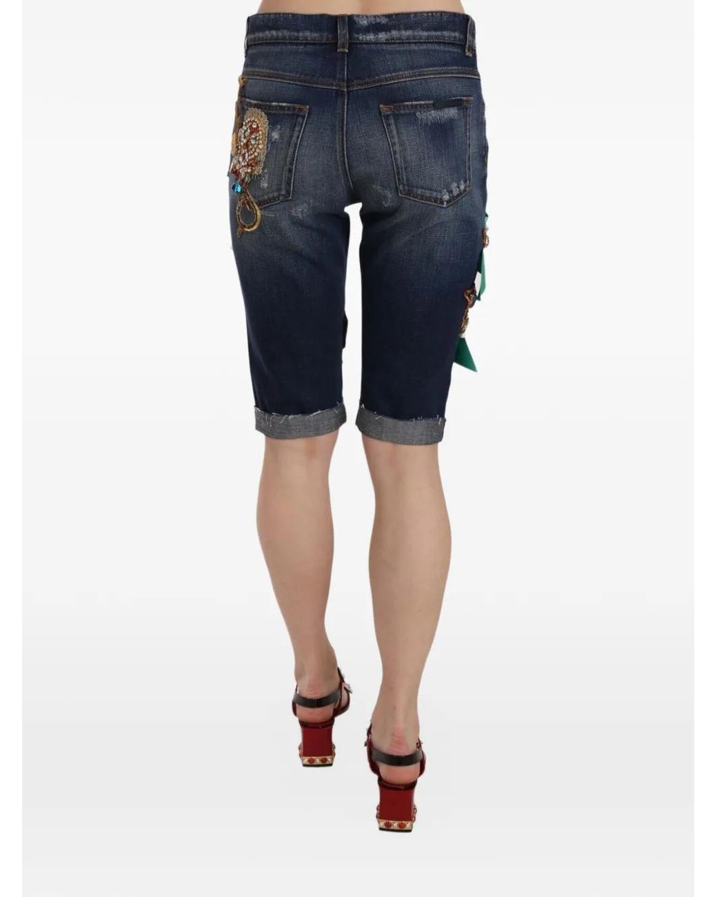 Dolce & Gabbana Blue Embellished Distressed Shorts