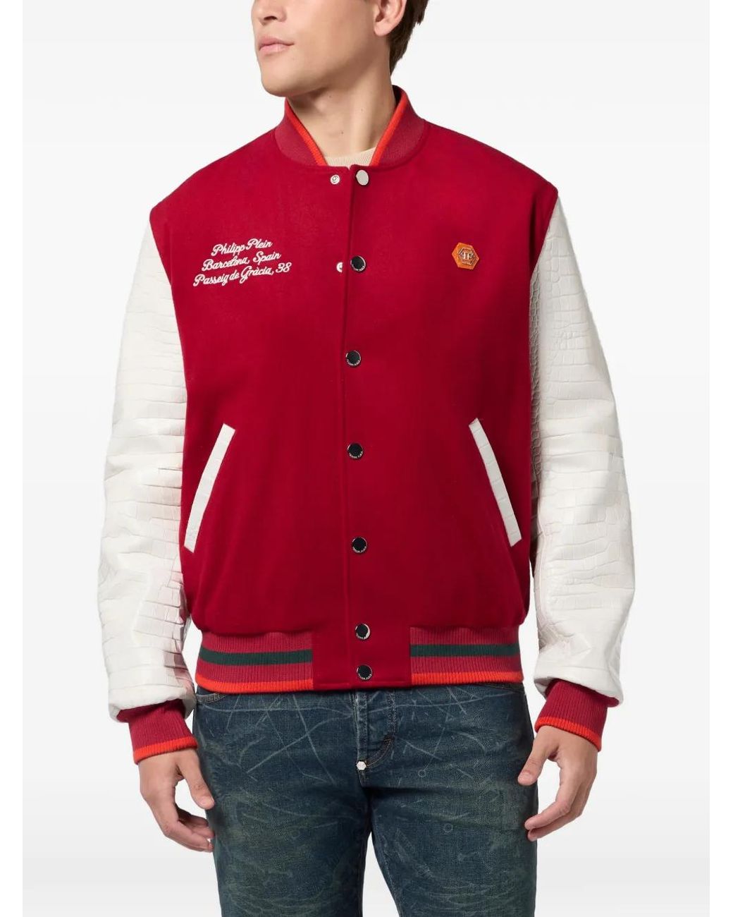 Philipp Plein Red Button-Fastening Bomber Jacket for men