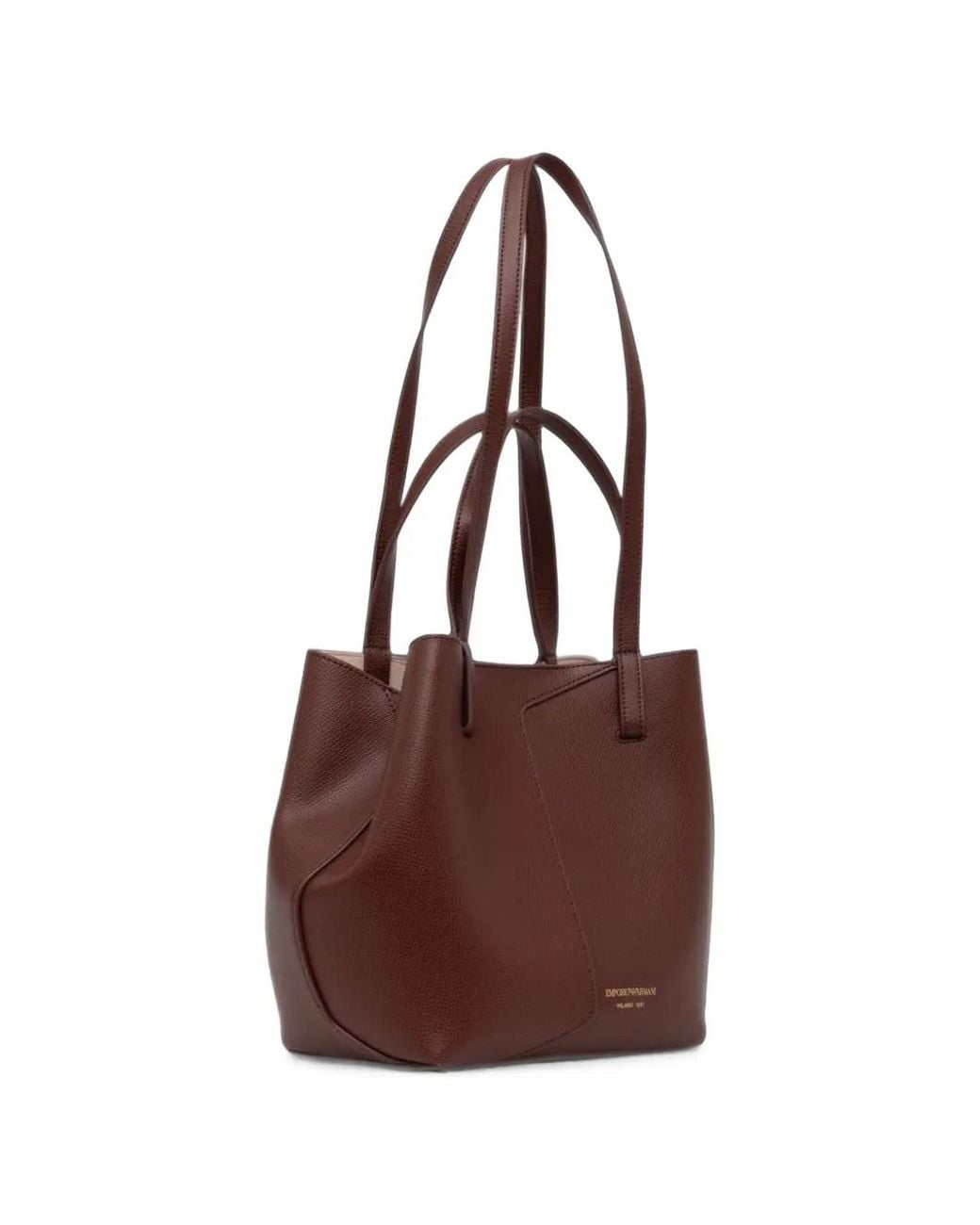 Emporio Armani Brown Grained Leather Tote Bag