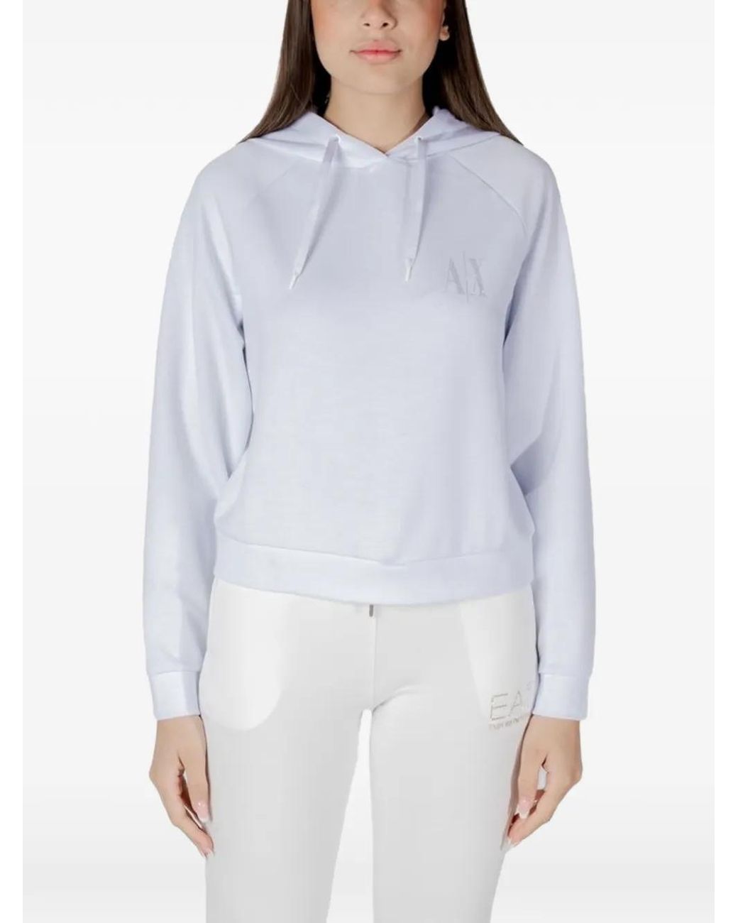 ARMANI EXCHANGE Blue Logo-Print Raglan-Sleeve Hoodie