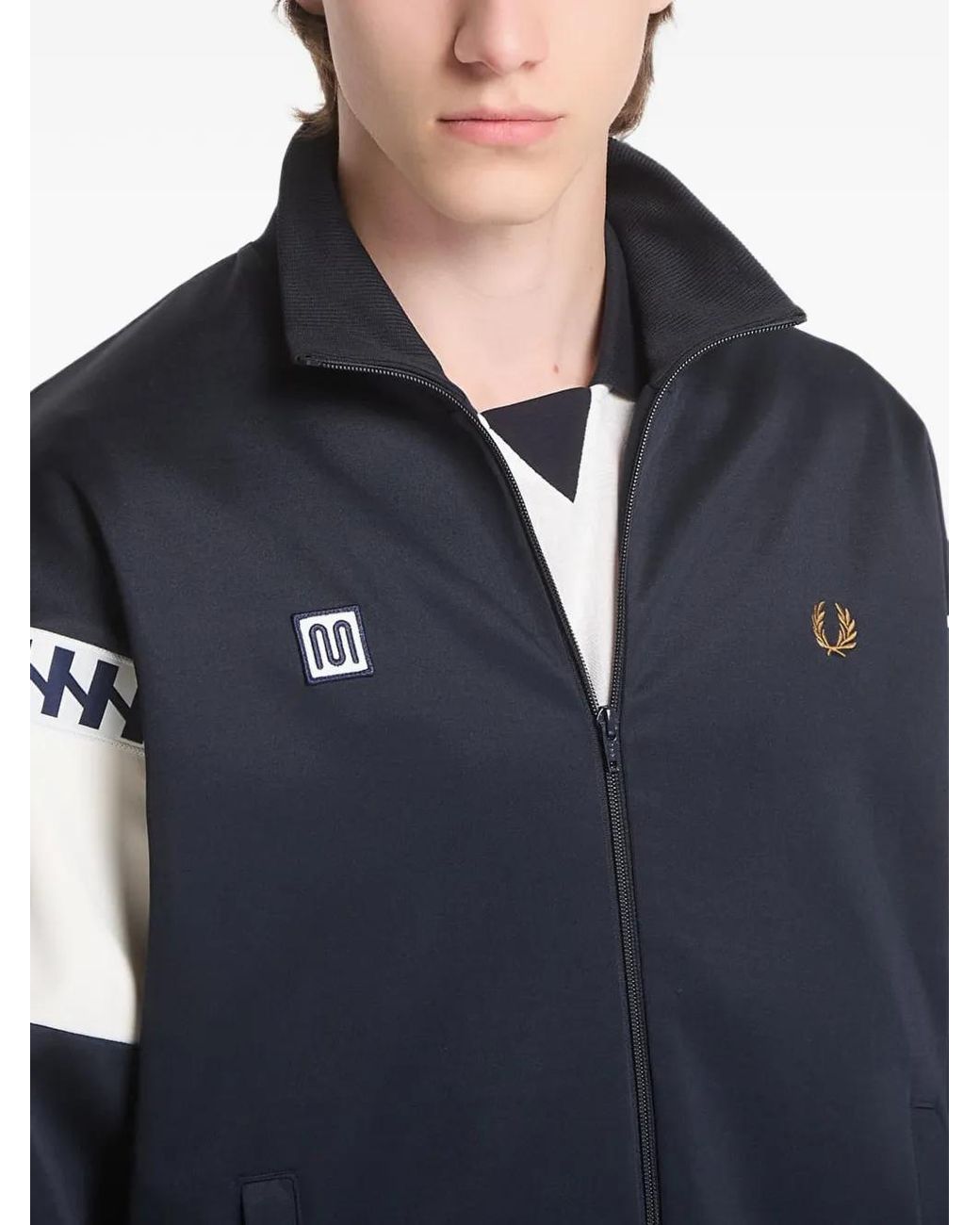 Fred Perry Blue Logo-Embroidered Panelled Jacket for men