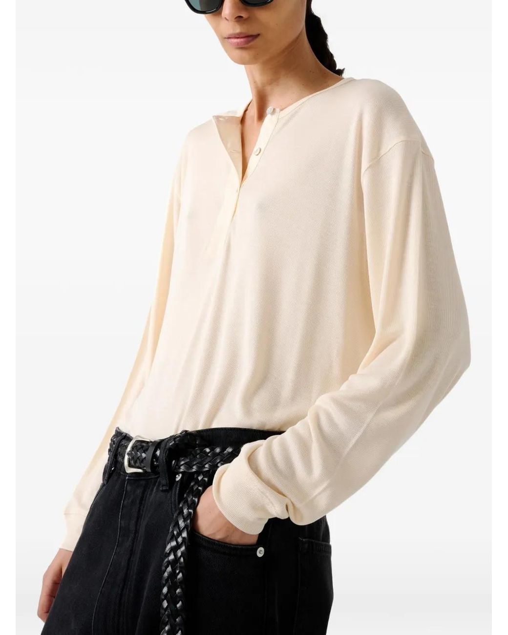 Studio Nicholson Natural Rutas Grandad Collar Top