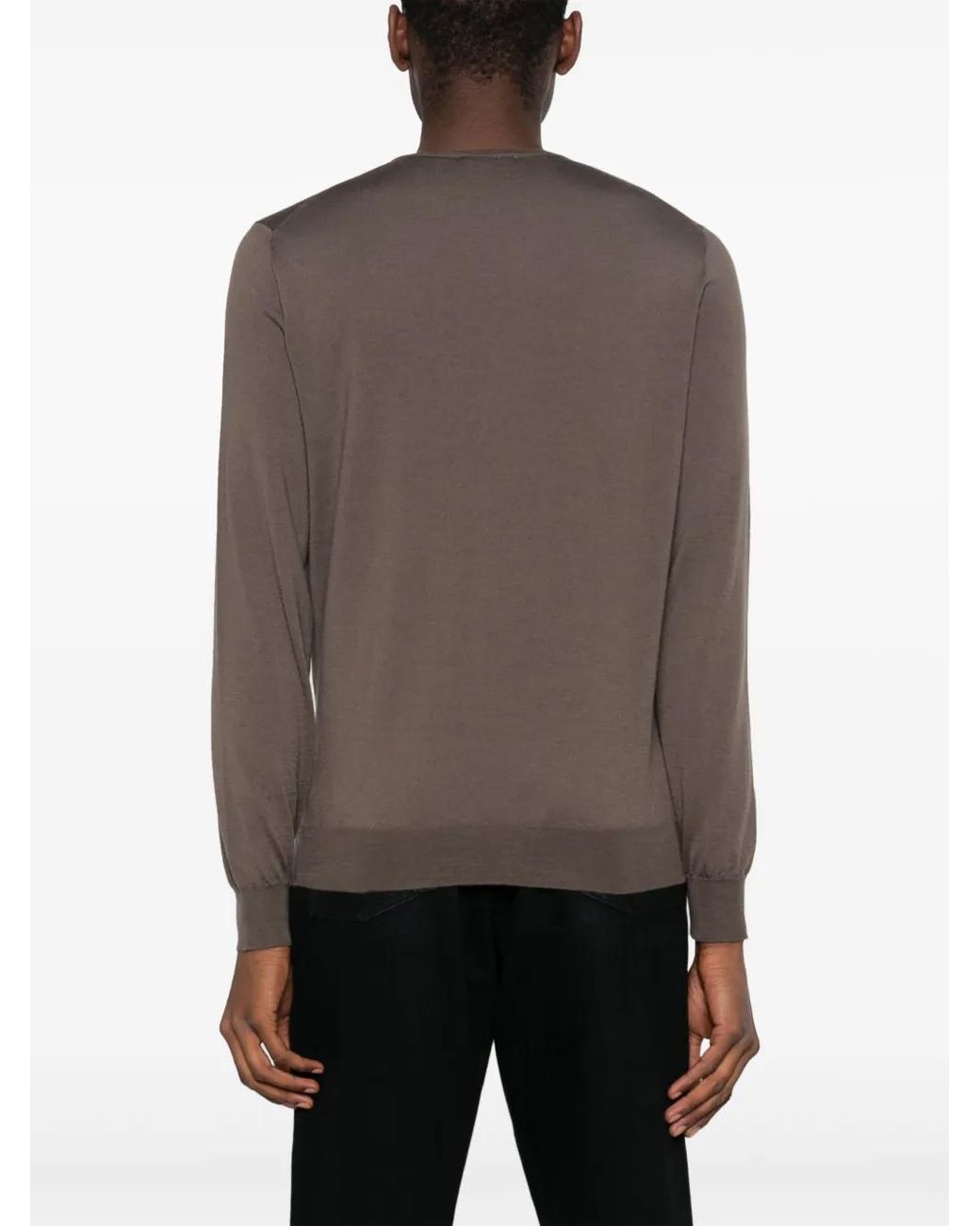 Dell'Oglio Brown Crew-Neck Rib-Trim Jumper for men