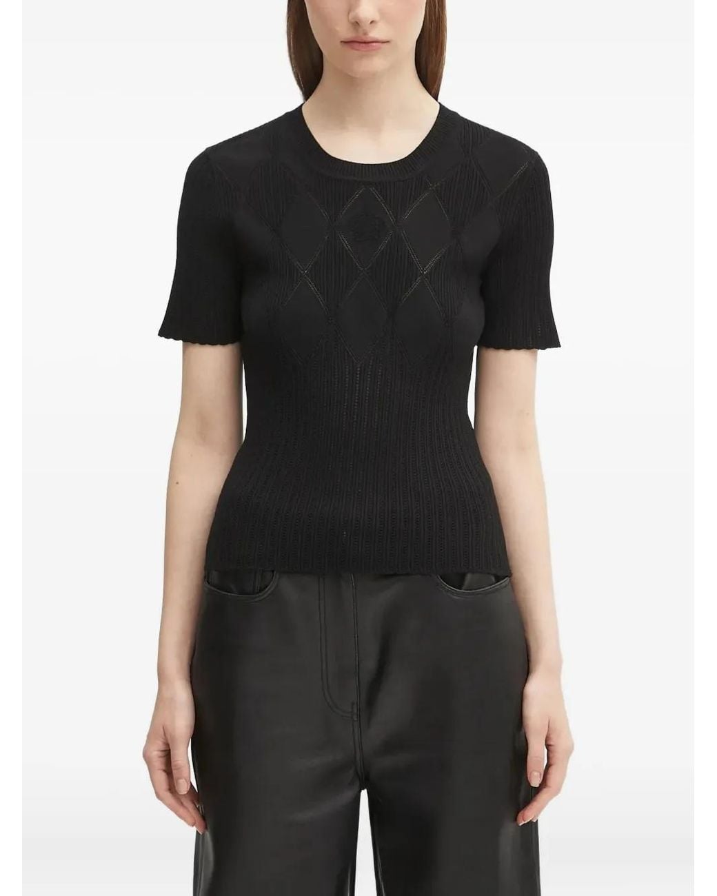 KENZO Black Ribbed-Knit Diamond-Pattern Top