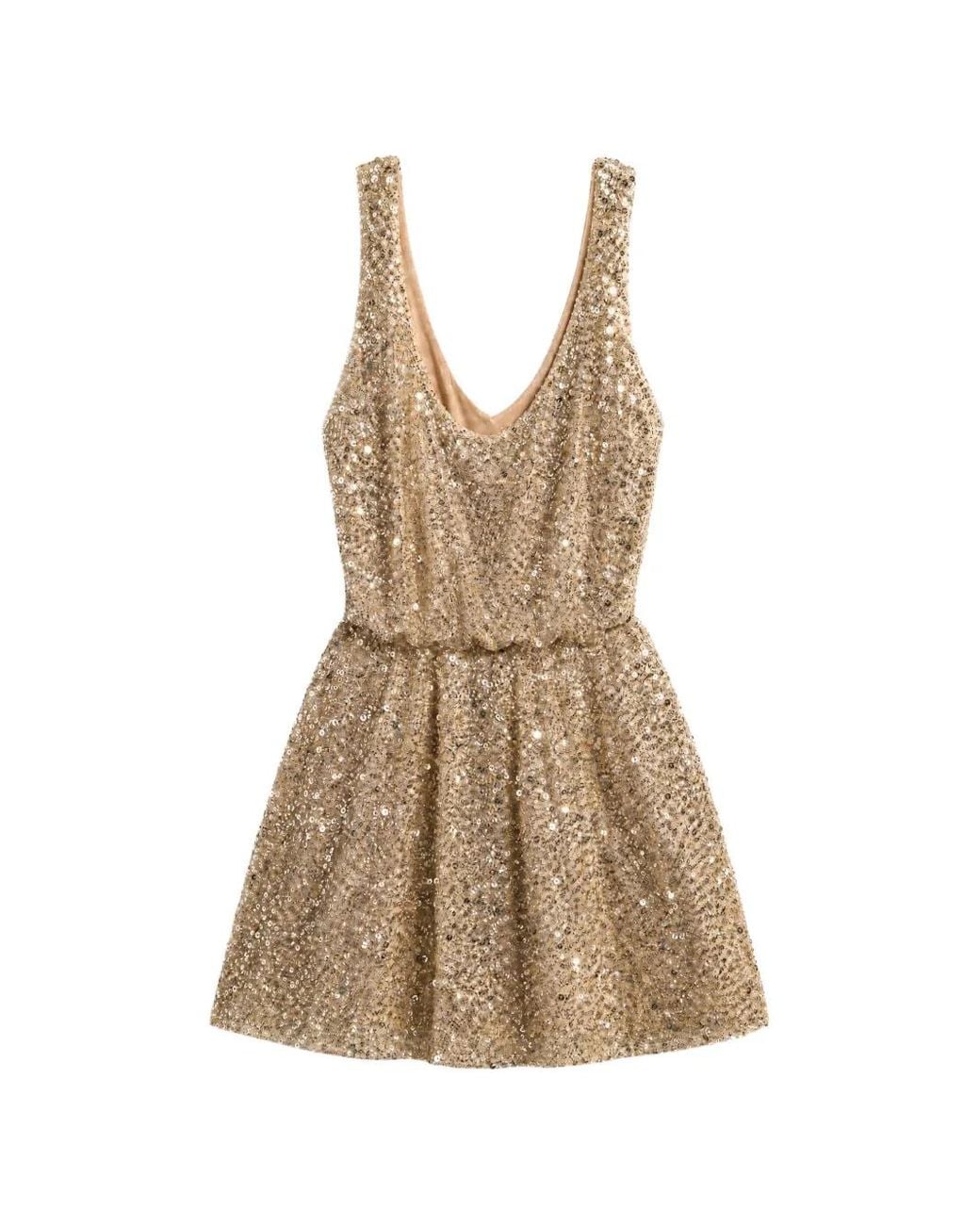 Bronx and Banco Natural Sequin-Embellished V-Neck Mini Dress
