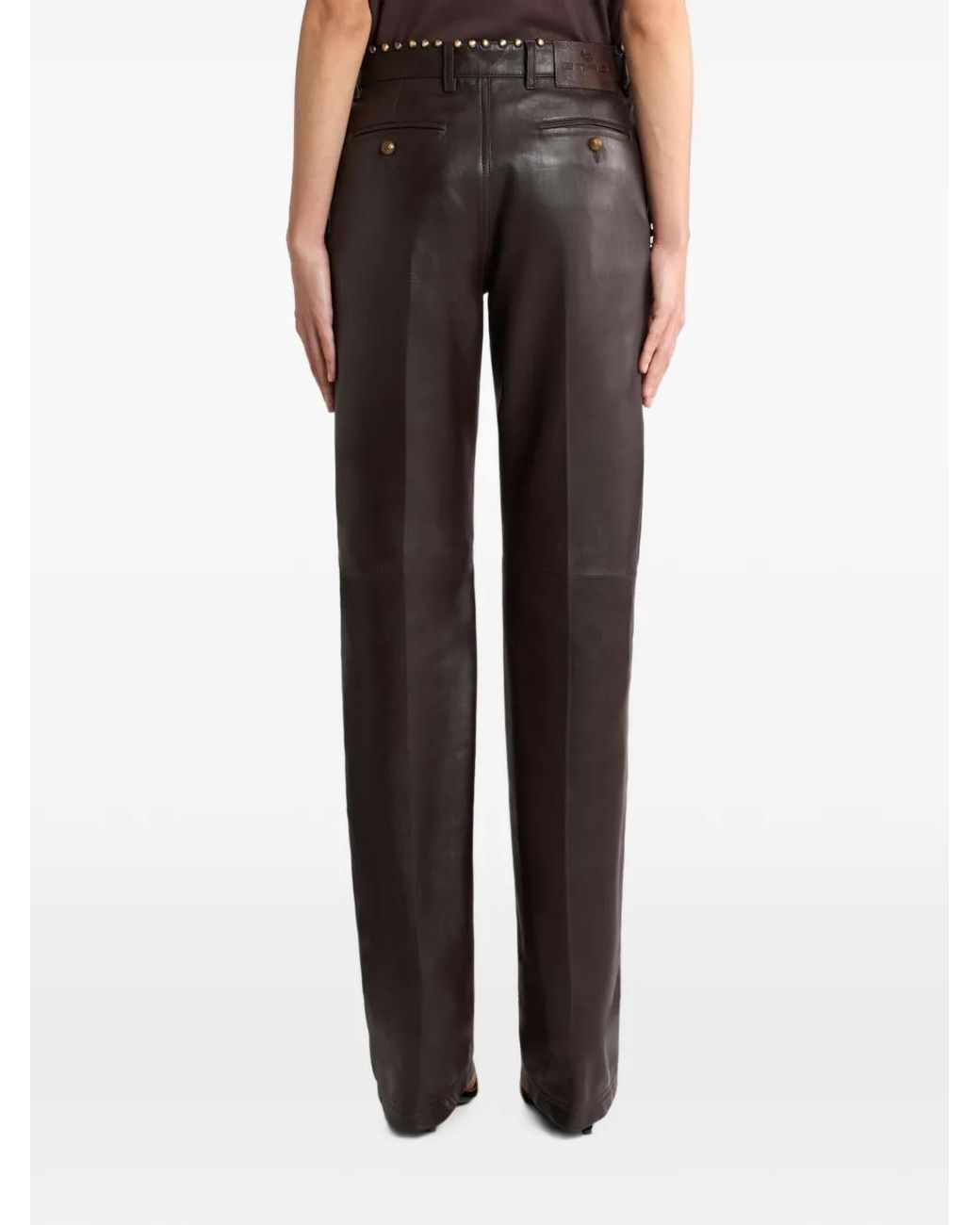 Etro Black Leather Trousers With Studs
