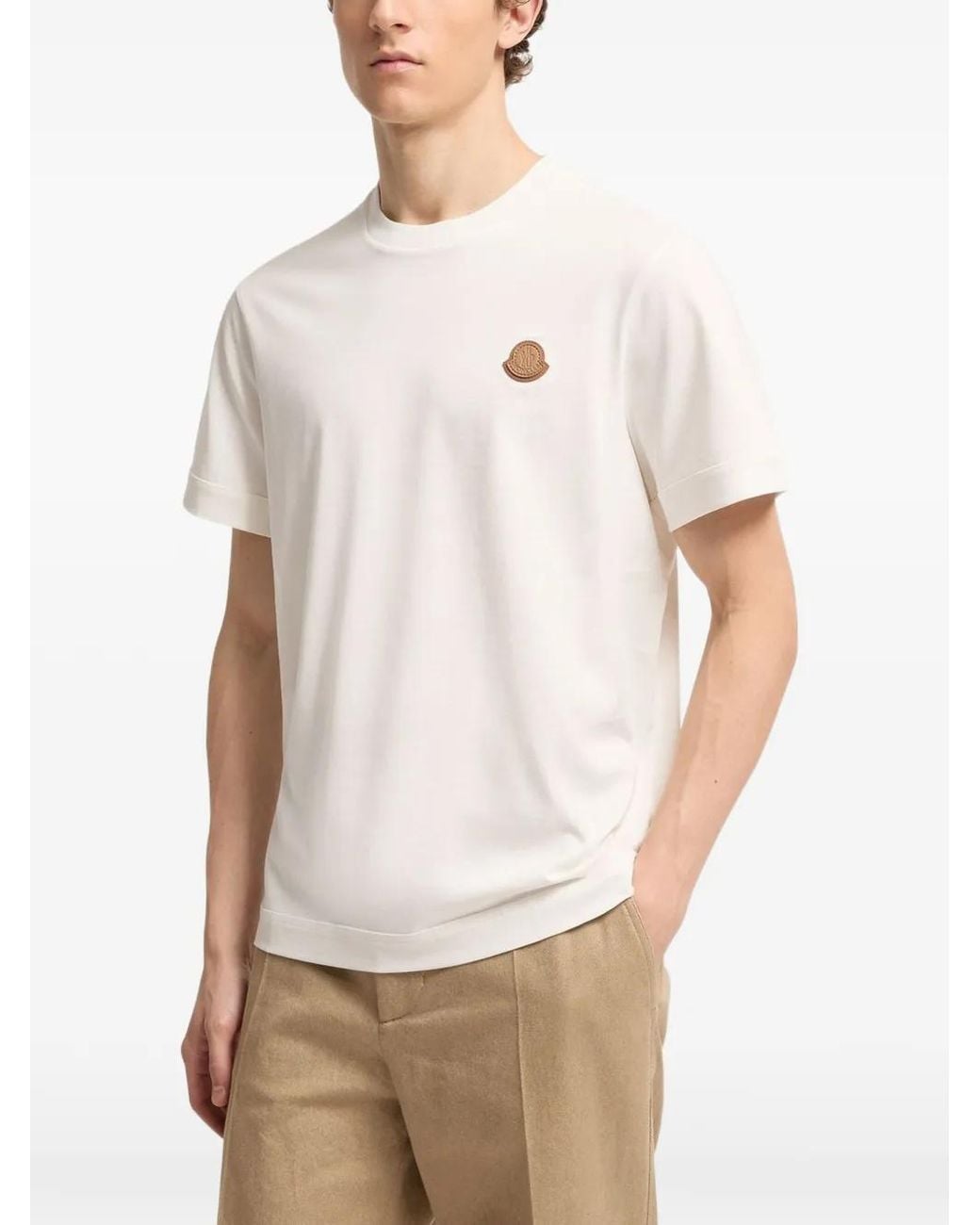 Moncler White Logo Patch Crewneck T-Shirt for men