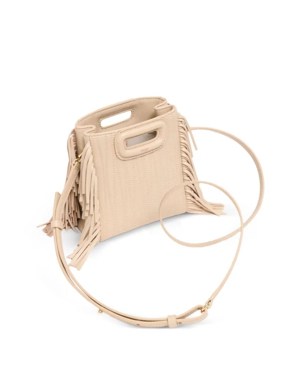 Maje Natural Topstitched Leather Mini M Bag