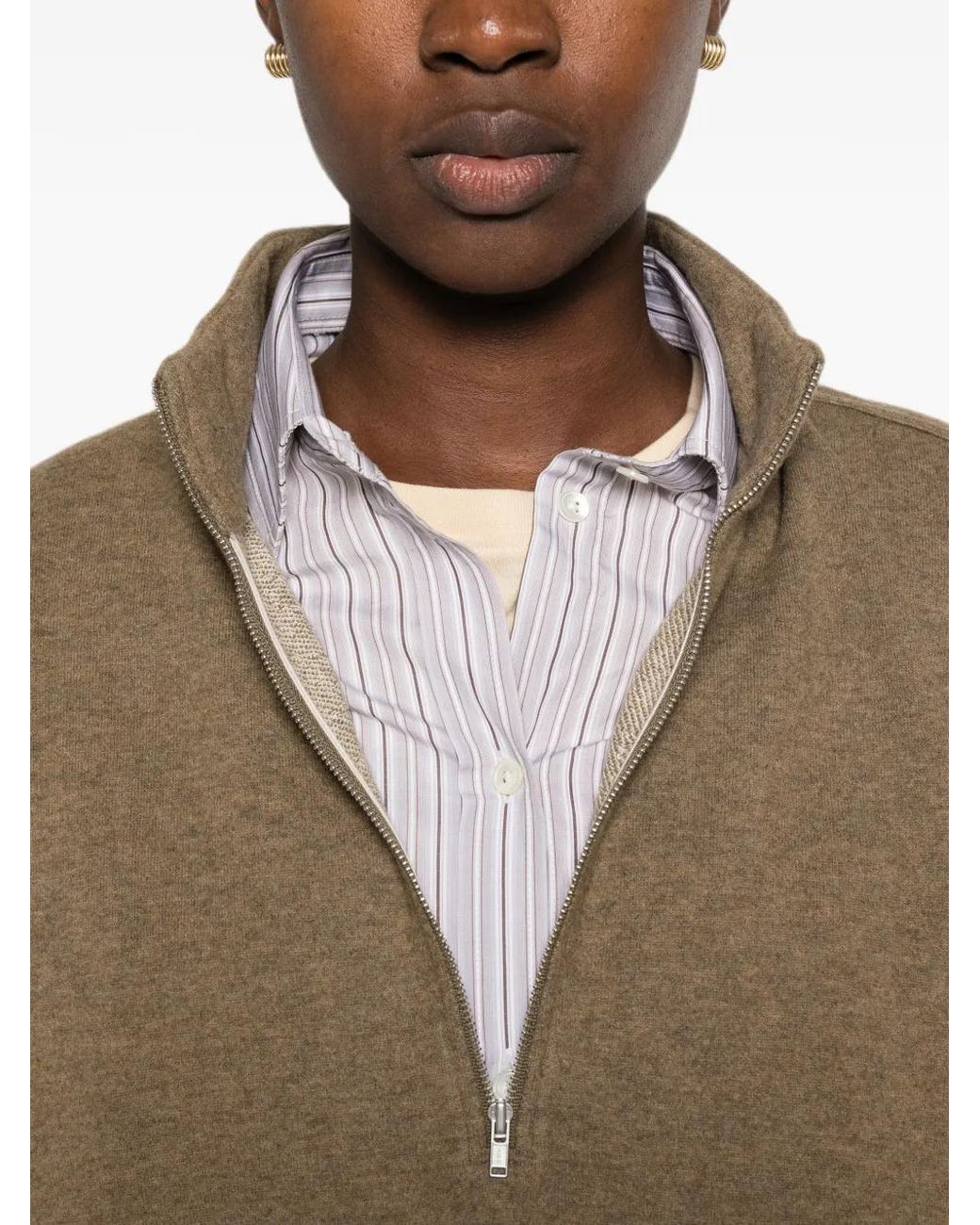 LAMRONS Natural Quarter-Zip Elasticated-Hem Sweater