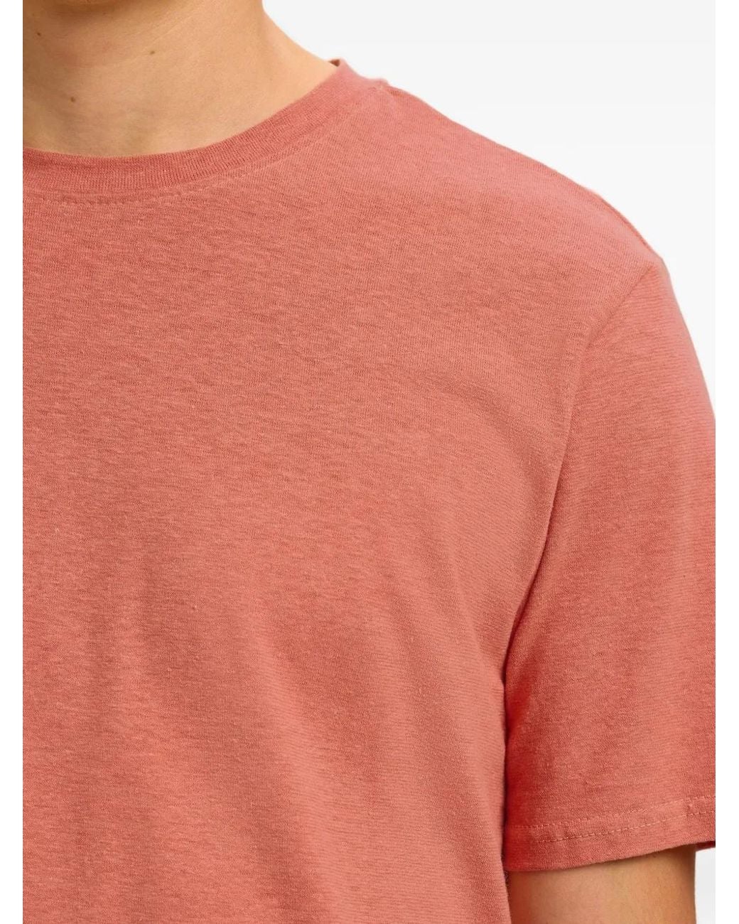 SELECTED Pink Linen-Blend T-Shirt for men