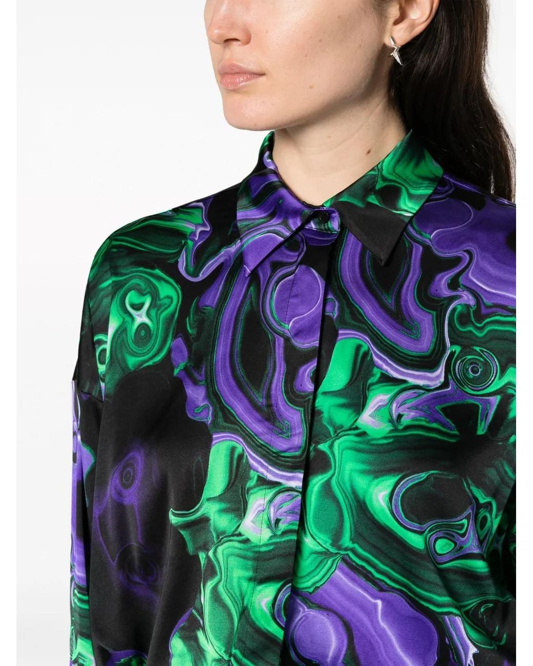 MSGM Green Graphic-Print Long-Sleeve Shirt