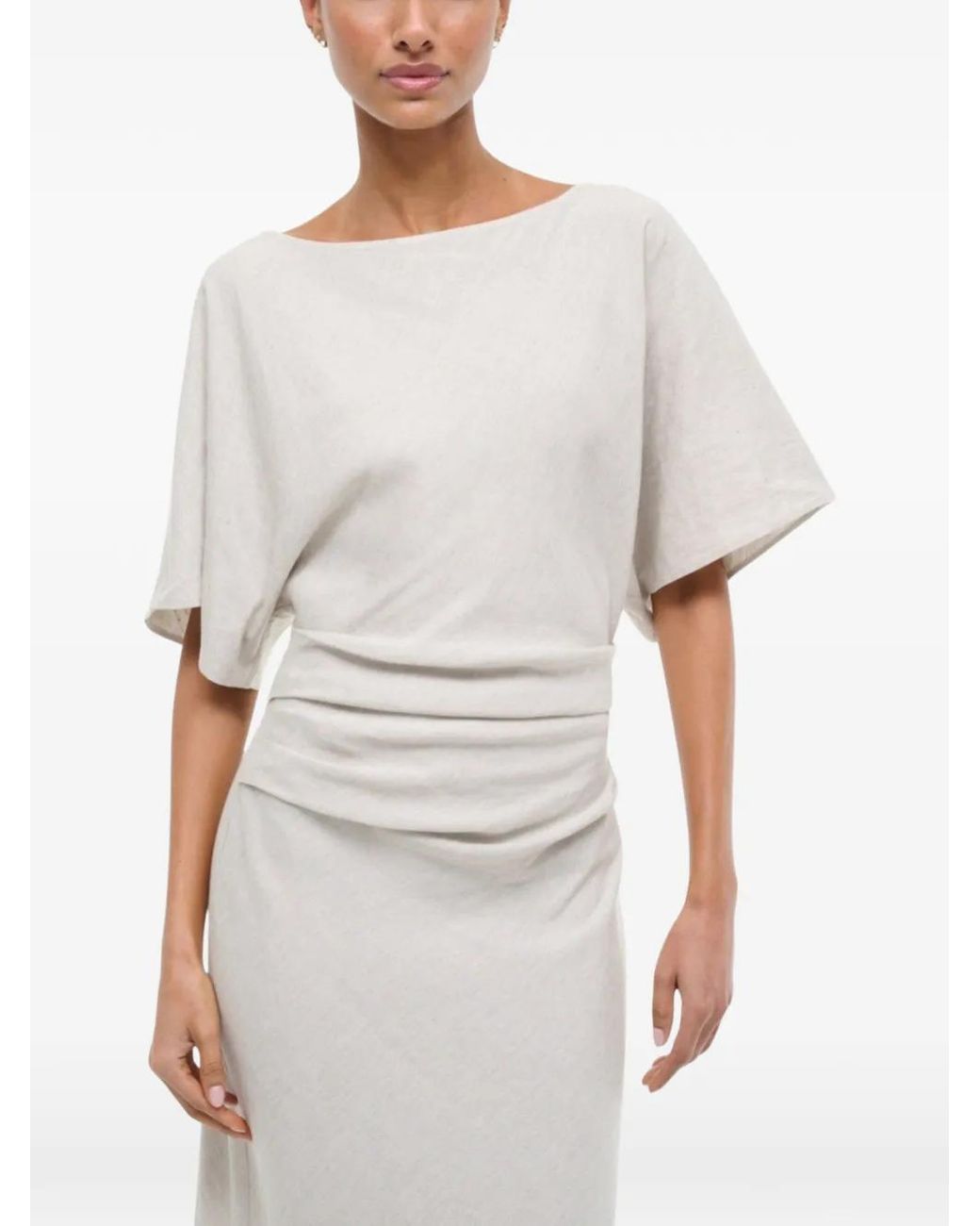 Staud White Amelie Ruched-Waist Dress