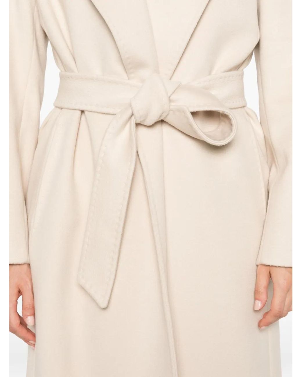 Max Mara White Belted Virgin Wool Coat