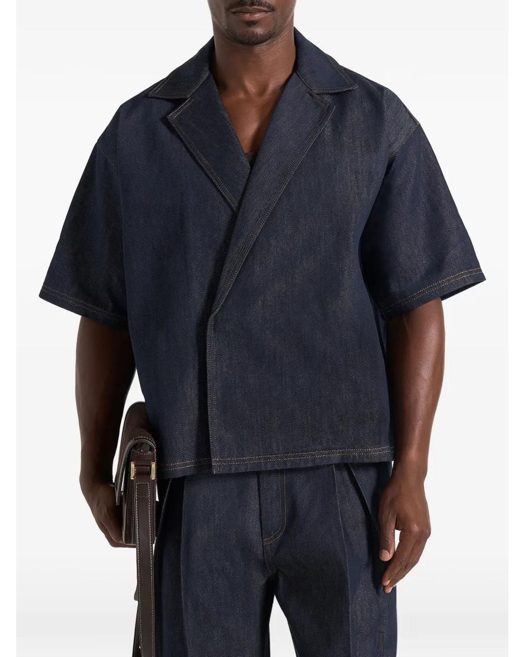 Manière De Voir Blue Abel Boxy Double-Breasted Denim Shirt for men