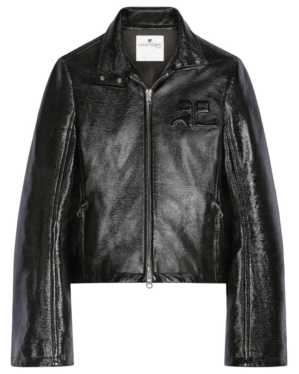 Courreges Black Iconic Patent Leather Biker Jacket