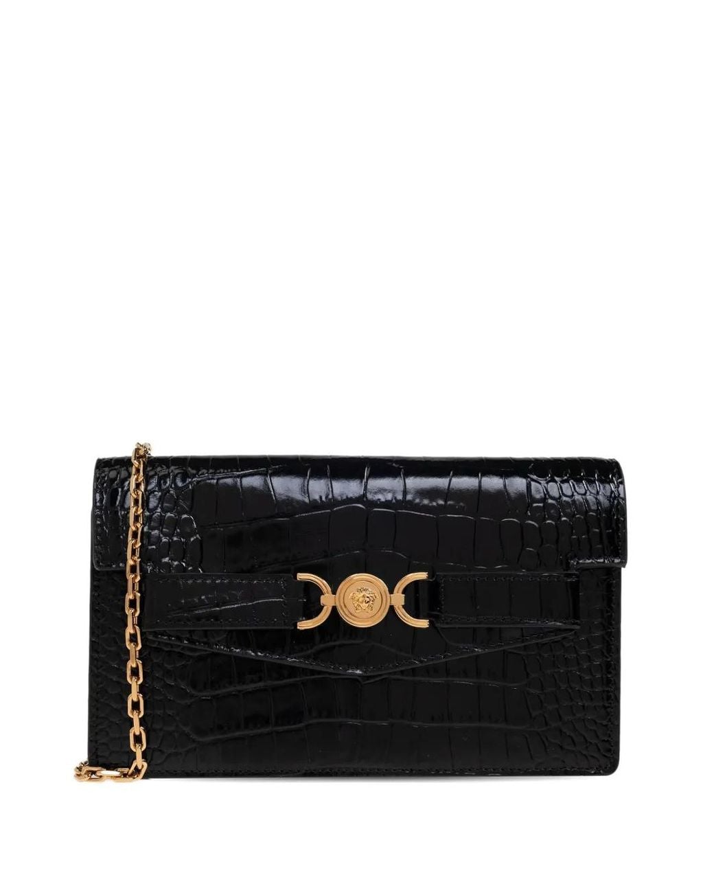 Versace Black Medusa '95 Croc-Effect Clutch Bag