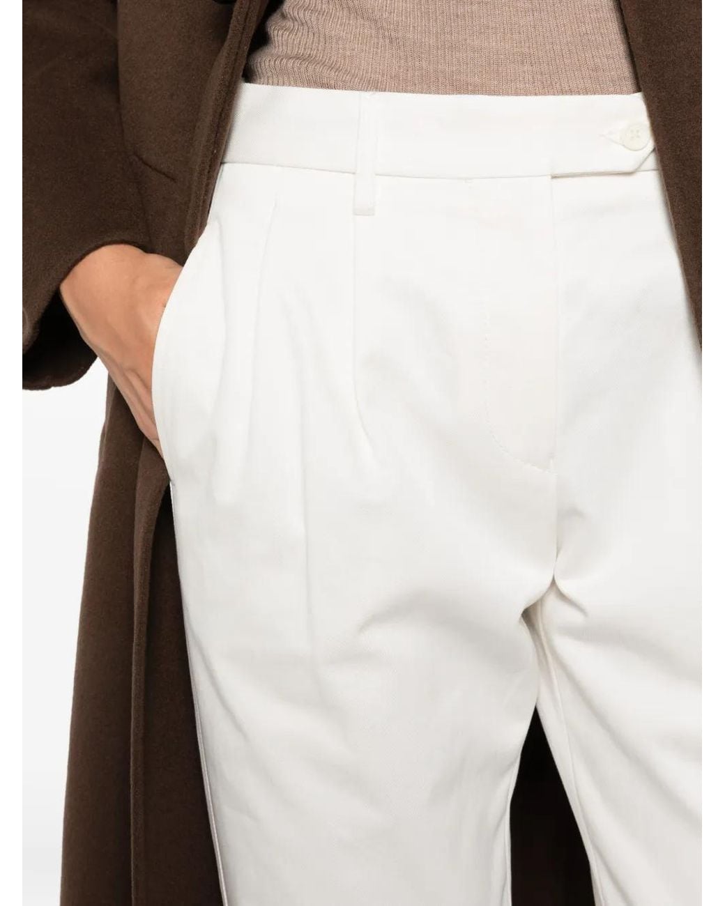 Aspesi White Double-Pleated Cotton Trousers