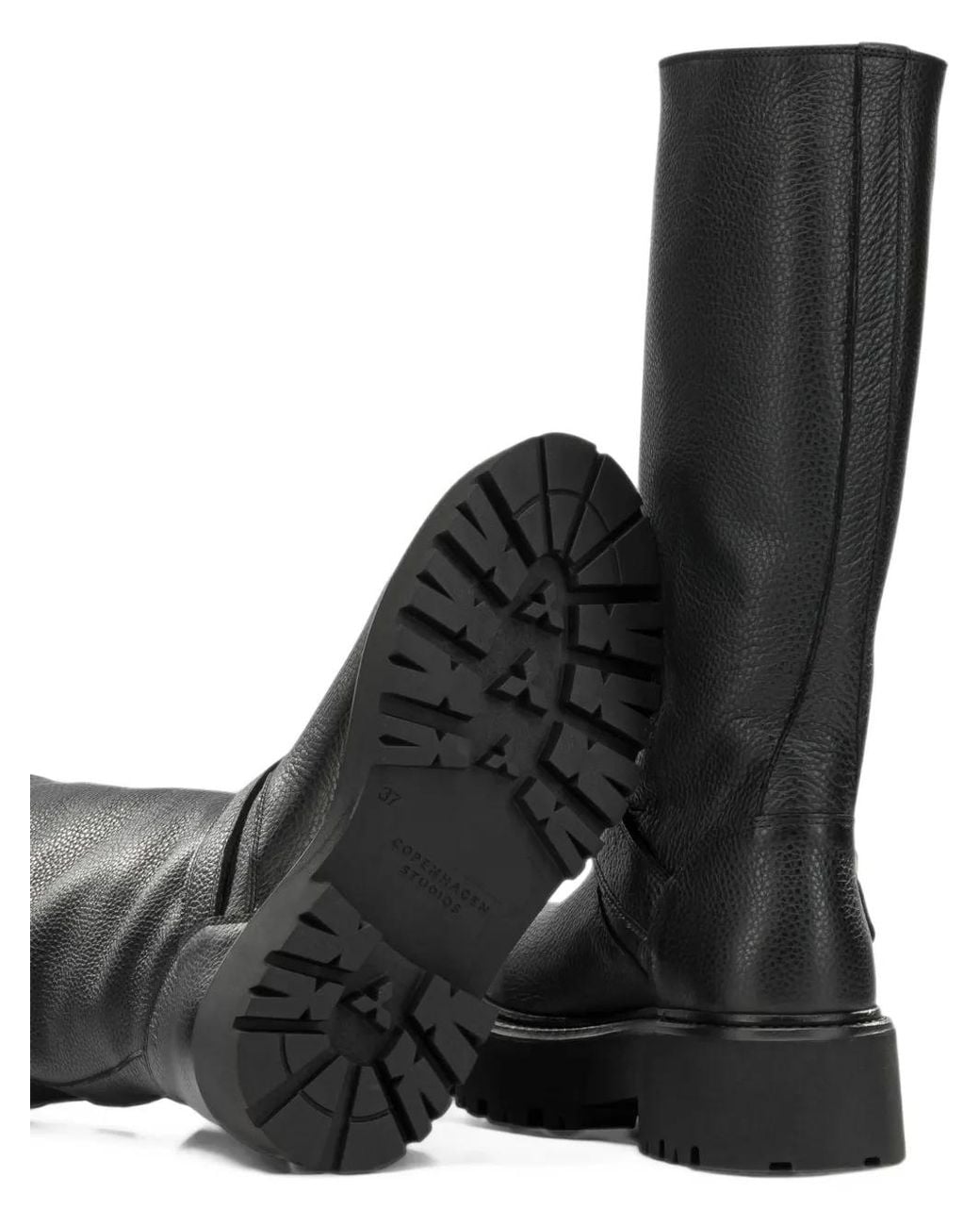COPENHAGEN Black Buckled Grained Leather Boots