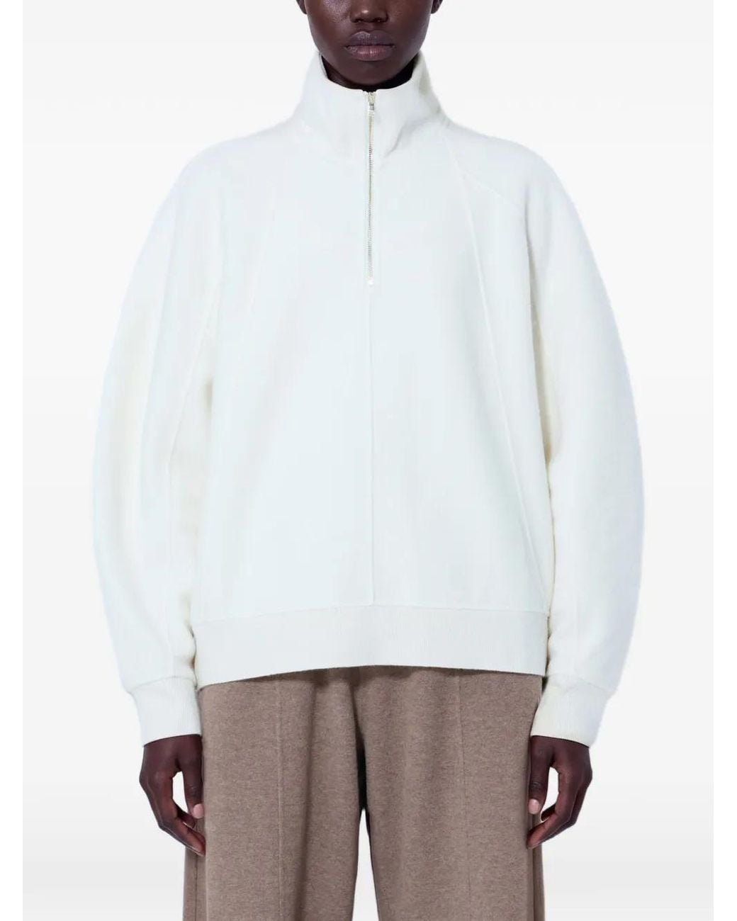 Max Mara White Raglan-Sleeve High-Neck Sweater