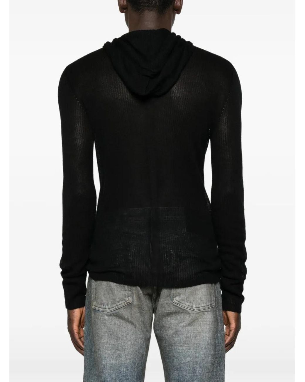 Rick Owens Black Hoodie À Effet De Transparence for men