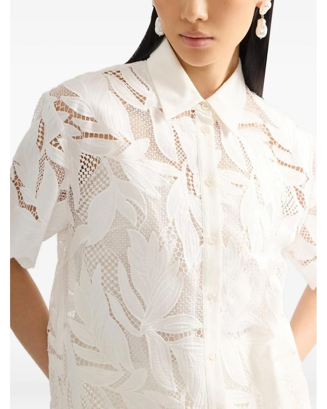 Erdem White Leaf-Embroidered Shirt