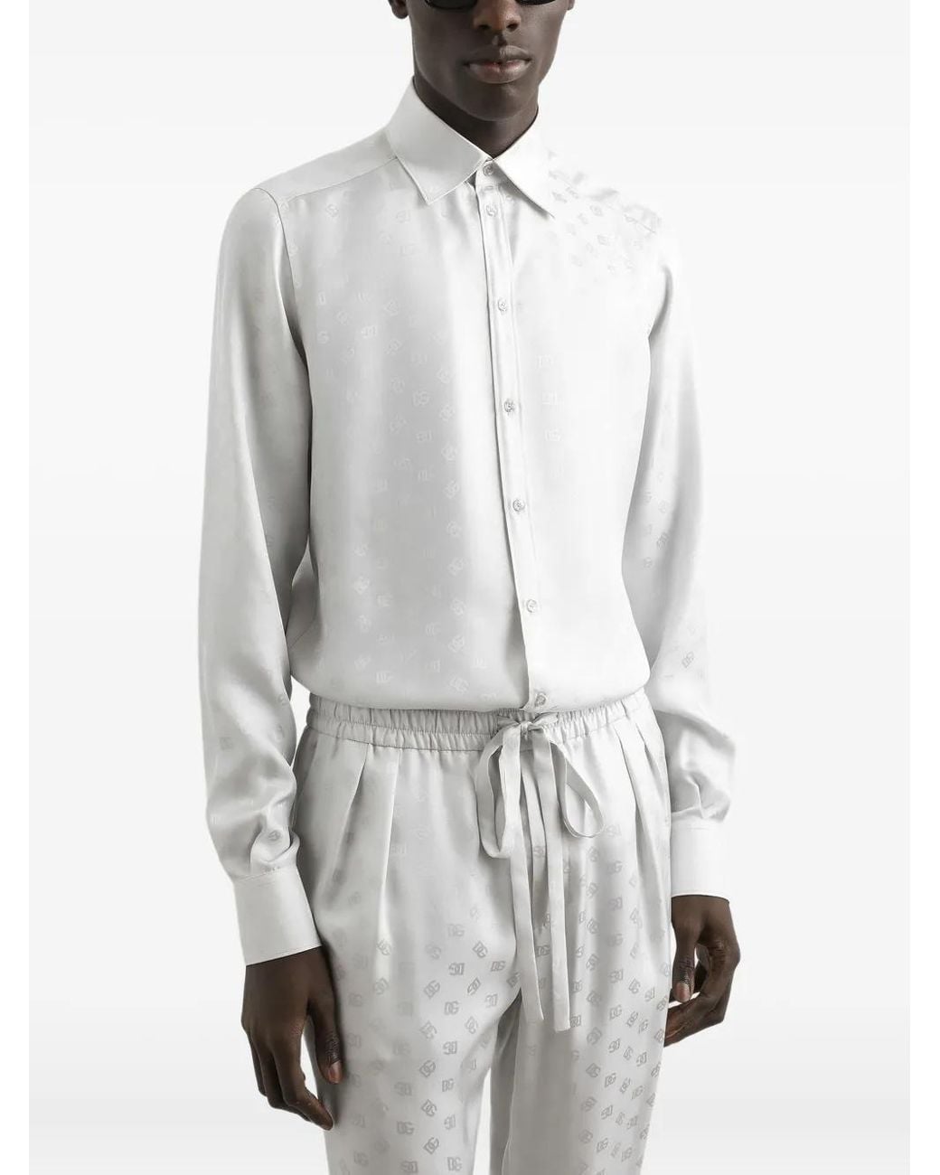 Dolce & Gabbana White Logo-Jacquard Shirt for men