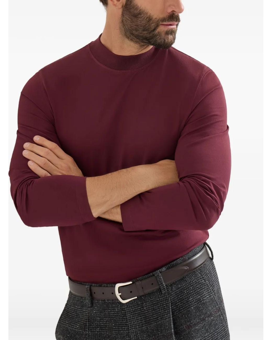 Brunello Cucinelli Purple Cotton Jersey Long-Sleeve Mock-Neck T-Shirt for men