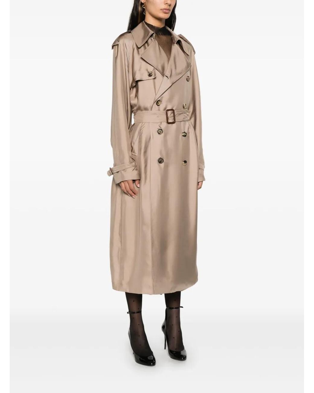 Saint Laurent Silk Trench Coat in Natural | Lyst
