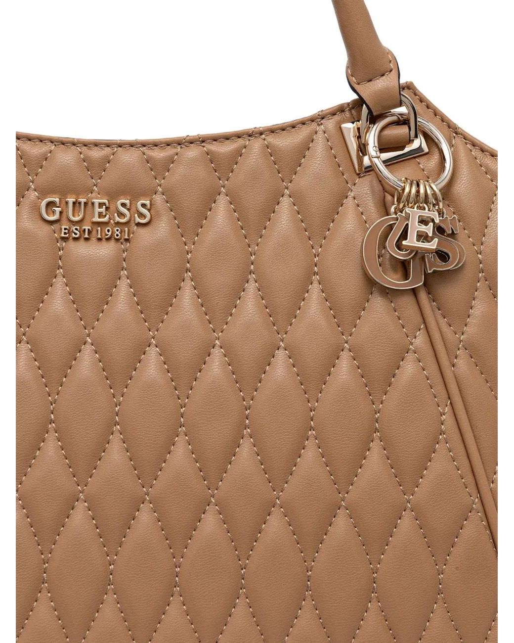 Guess Brown Valla Quilted Charm Tote Bag