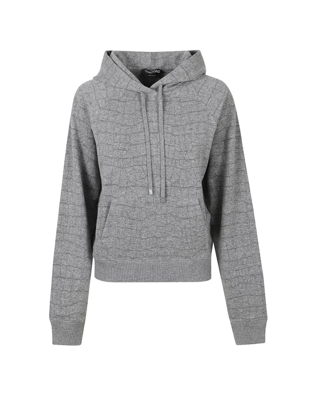 Tom Ford Gray Cashmere Cotton Croco Jacquard Jersey Hoodie