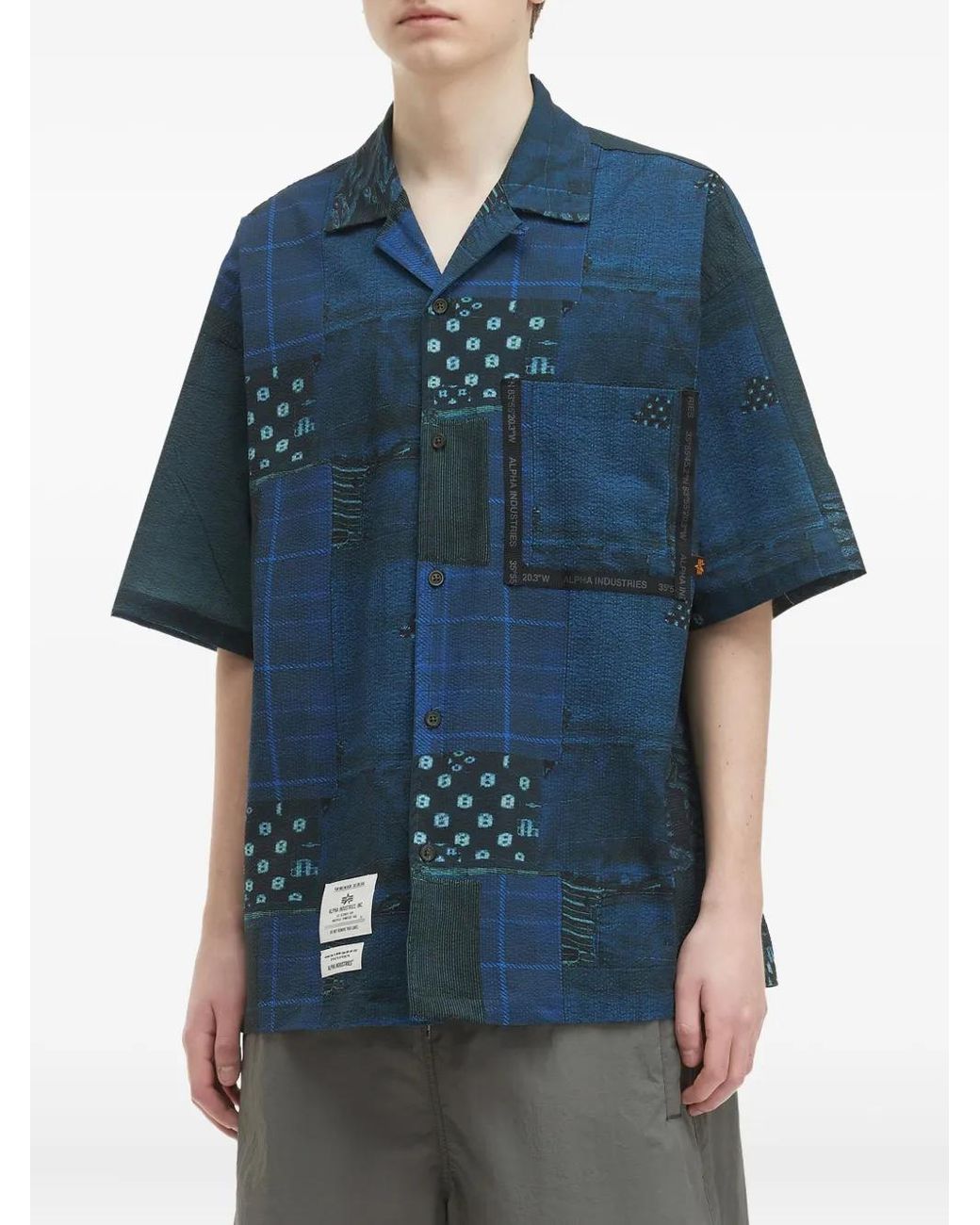 Alpha Industries Blue Patchwork-Pattern Panelled Shirt for men
