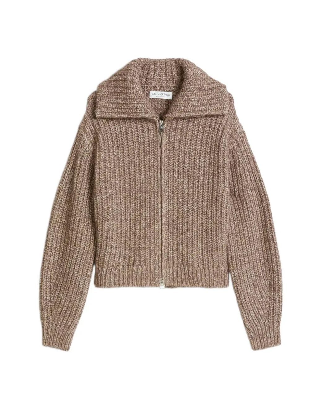 Marc O' Polo Brown Ribbed-Knit Zip-Up Cardigan