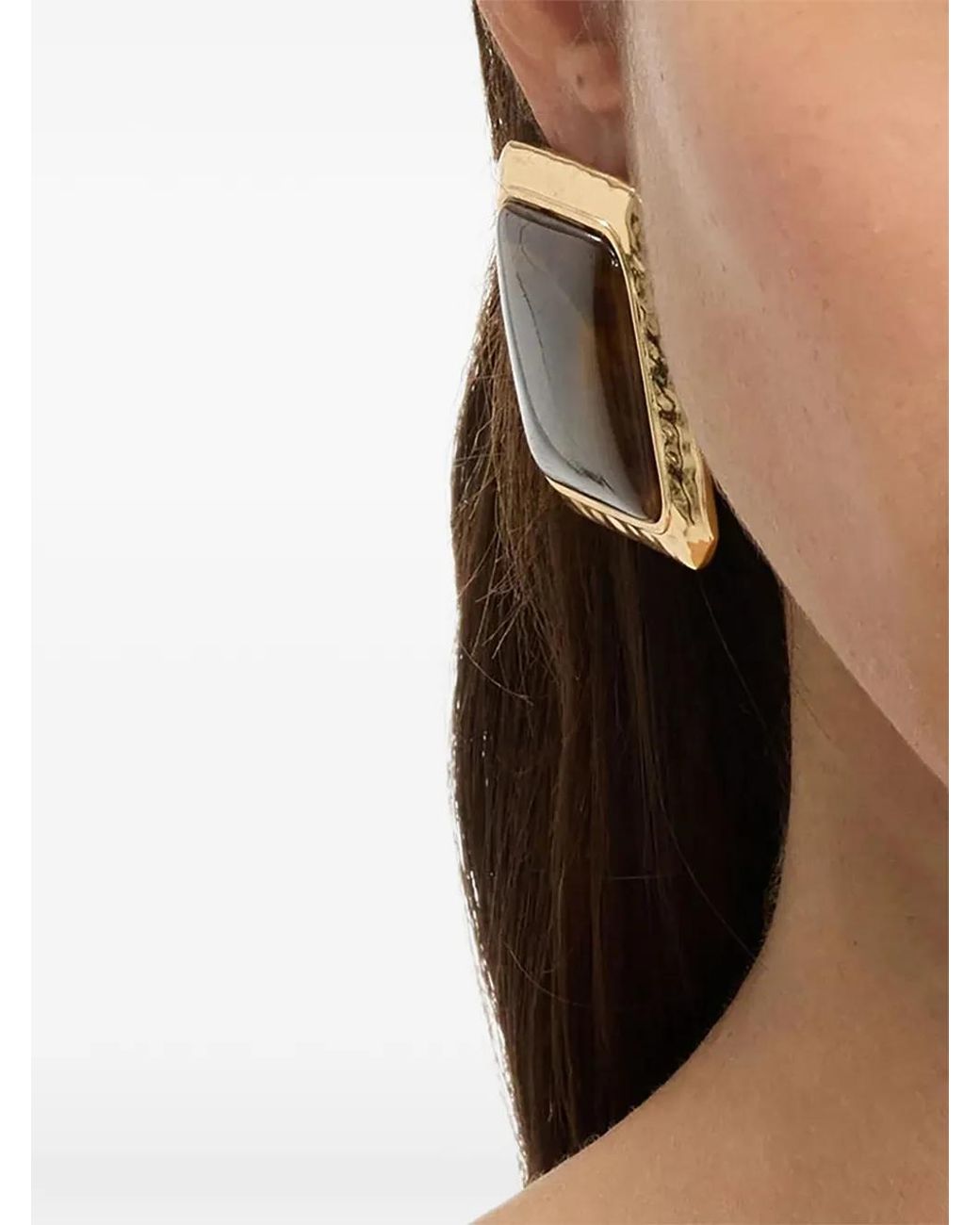 Self-Portrait Brown Plated Brass Enamel Center Stud Earrings, 4Cm X 4Cm
