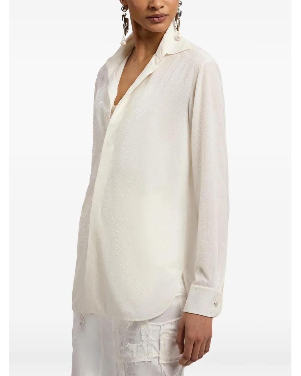Ralph Lauren White Adrien Embellished Silk Shirt