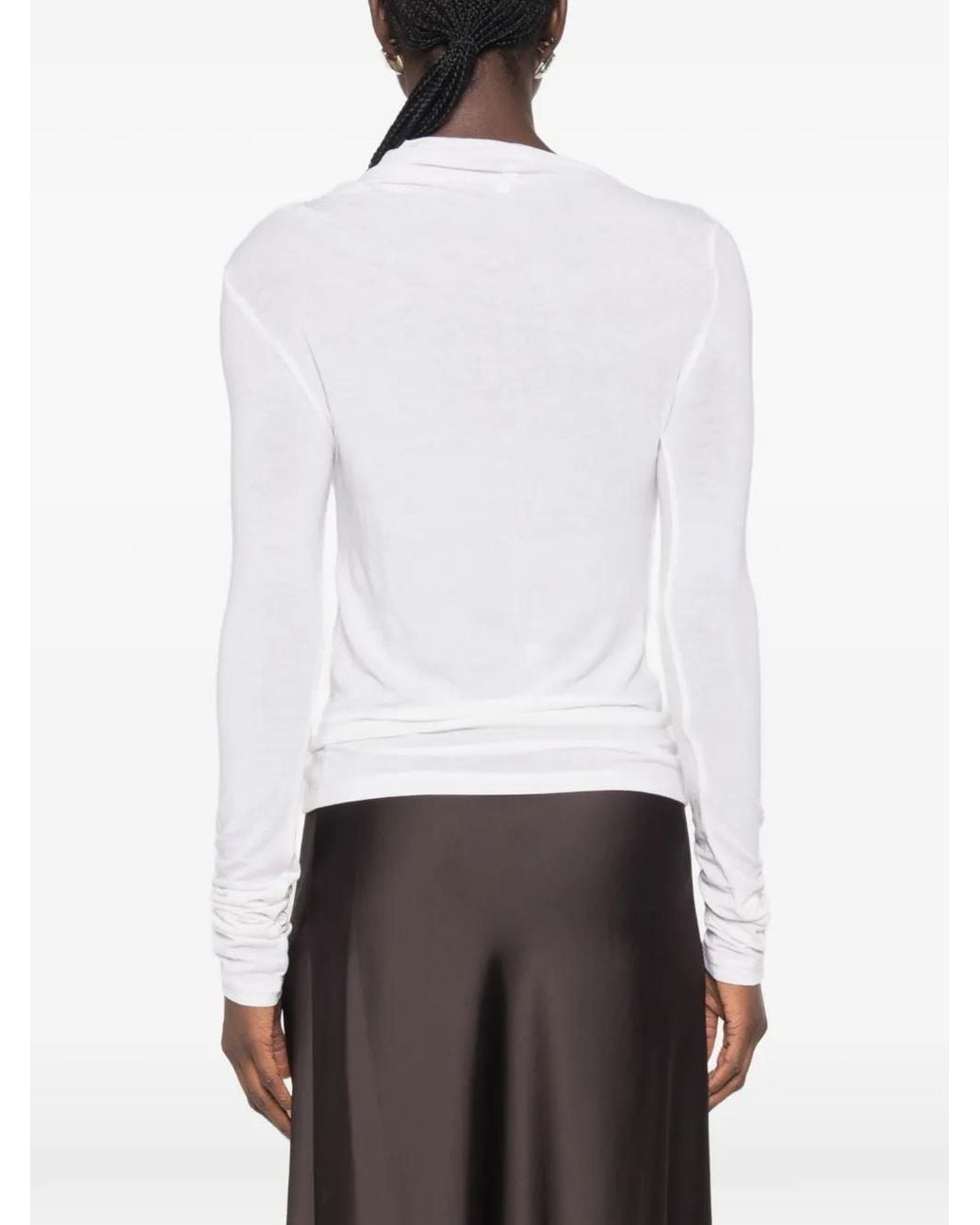 Imperial White Draped Long-Sleeve Top