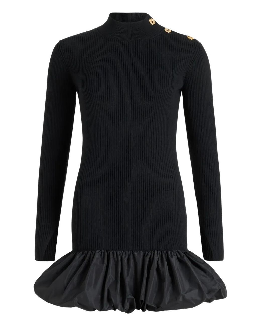 Patou Black Ruffle Hem Ribbed Mini Dress