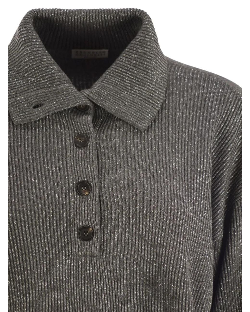 Brunello Cucinelli Gray High-Collar Sweater