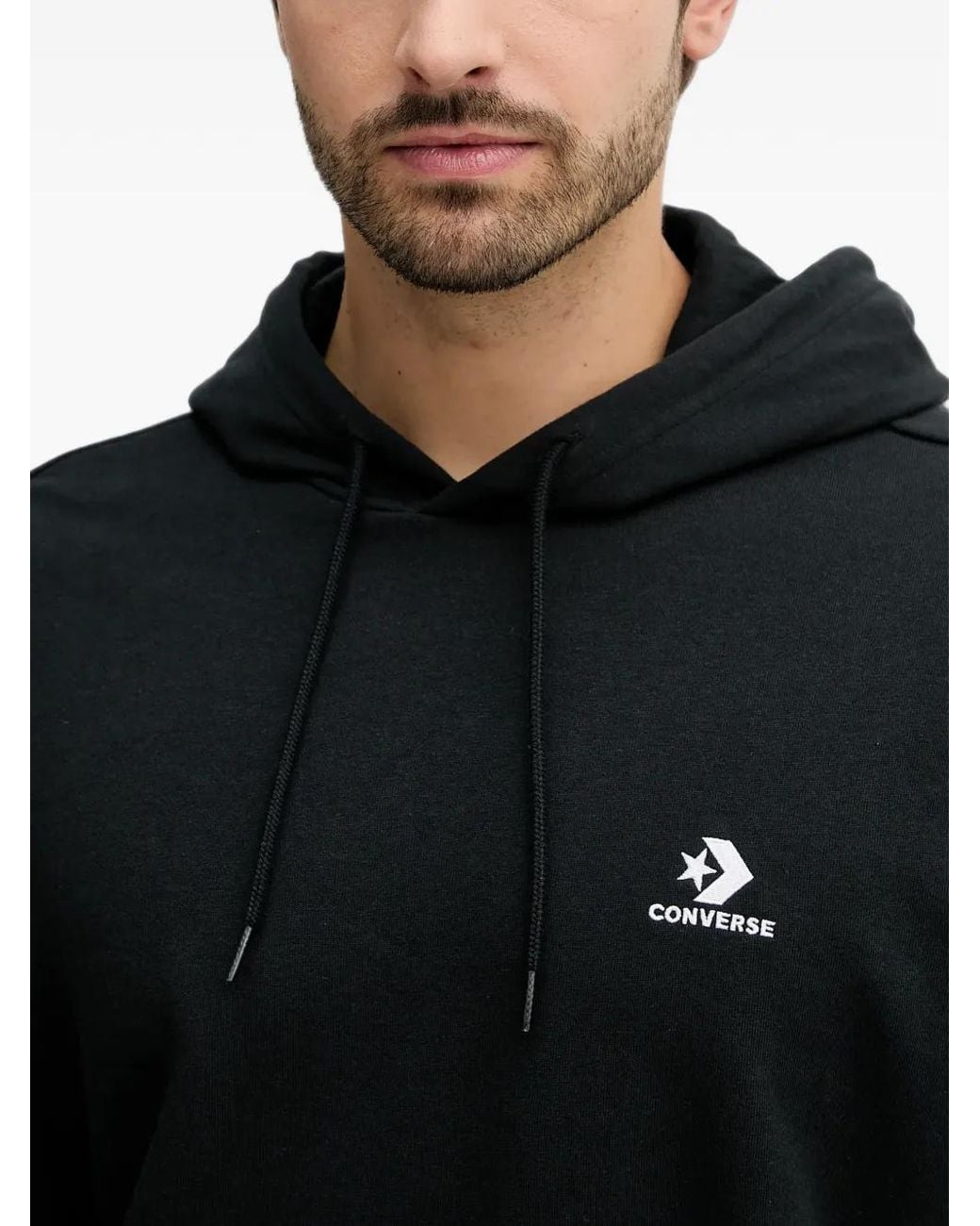 Converse Black Embroidered Star Chevron Standard-Fit Fleece Hoodie for men