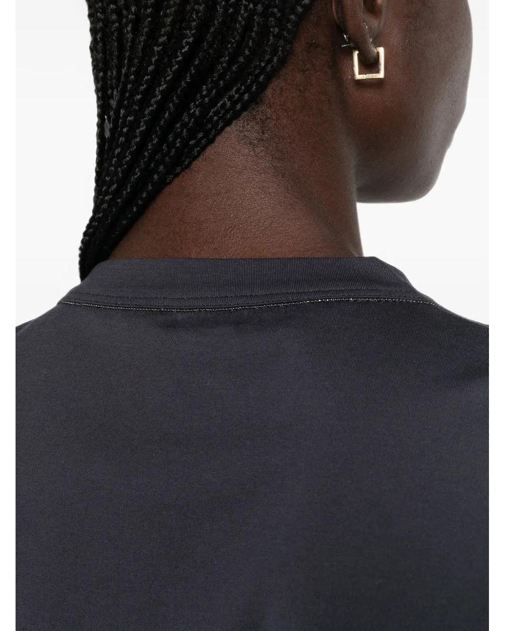 Brunello Cucinelli Blue Cotton Jersey T-Shirt With Monili