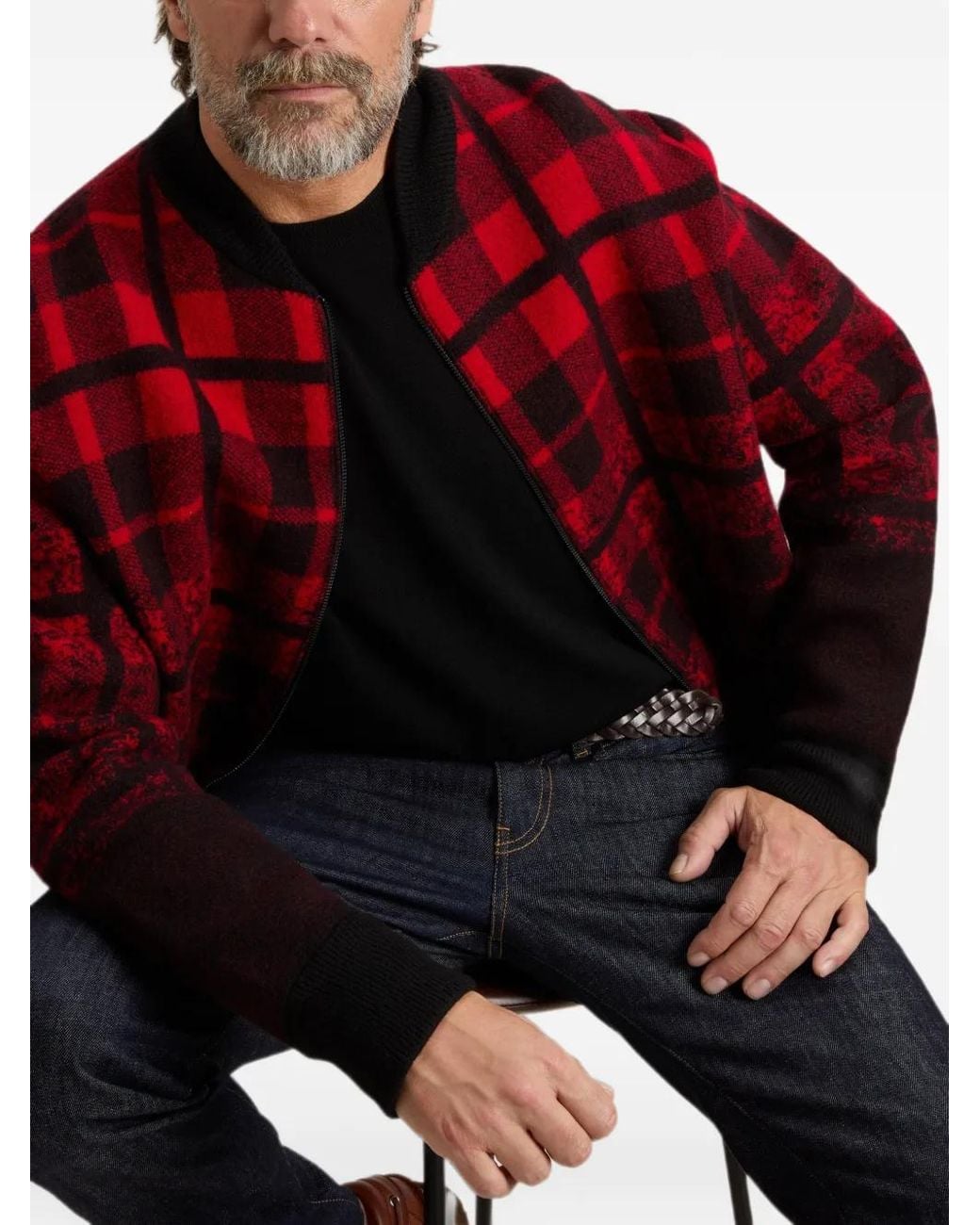 Woolrich Red Boiled-Wool Check Bomber Jacket for men