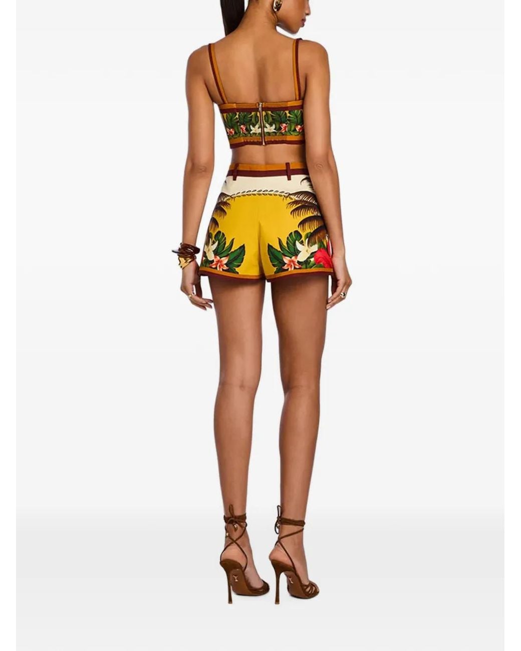 retroféte Orange Cricket Tropical-Sunset-Print Cropped Top