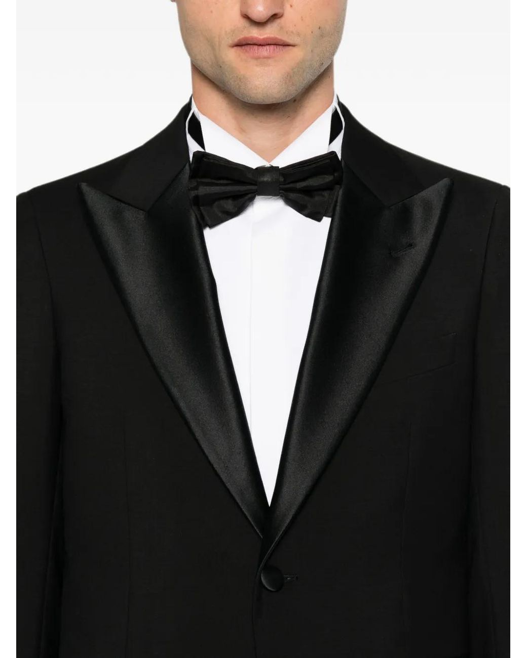 Emporio Armani Black Satin-Trim Peak-Lapel Suit for men