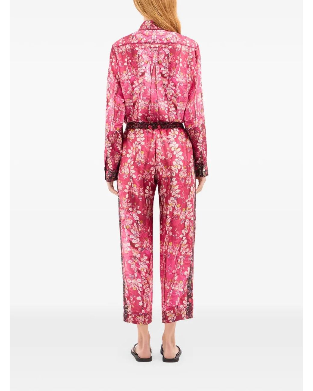 Pierre Louis Mascia Red Aloe Floral-Pattern Straight-Leg Trousers