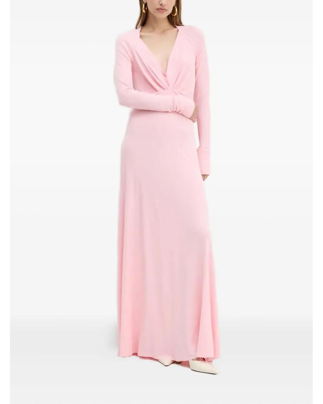 Victoria Beckham Pink Long-Sleeve Twisted Maxi Dress