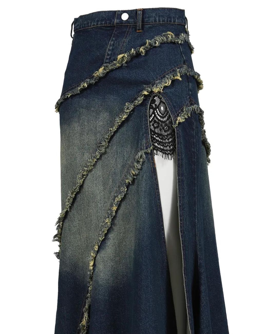 VIVAMUS Blue Long Frayed Tiered Skirt